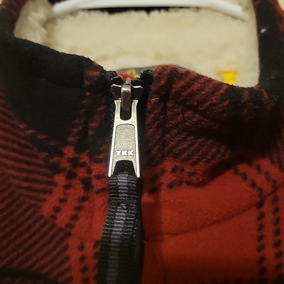 Cabela's Fleece Jacket Mens Medium Red Black Sherpa Lined Full Zip Flannel Heavy - Picture 10 of 13